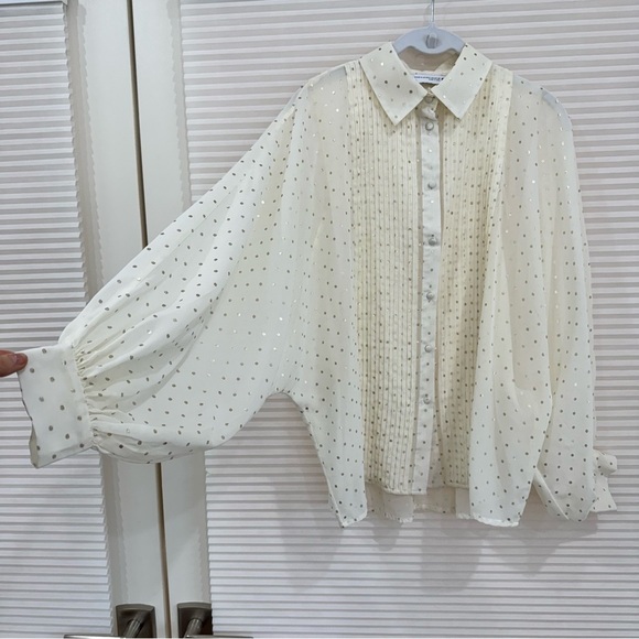Zara semi sheer polka dot long sleeve blouse XS S - Picture 2 of 11